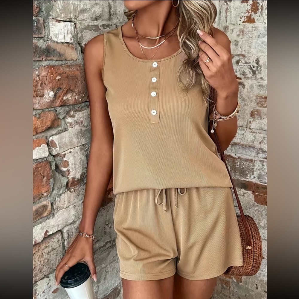 Tan Casual Two Piece Set shorts and top New